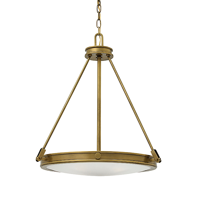 Люстра подвесная цвета латунь с плоским круглым матовым стеклянным плафоном на цепи Hinkley Латунь Белый Бежевый в Москве | Loft Concept 