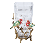 Ваза стеклянная прозрачная с бронзовым основанием в виде ветвей и фарфоровыми птичками Eden Garden варинант исполнения - 1 | Loft Concept в Москве