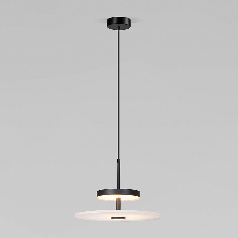 Светодиодный подвесной светильник черный с мраморным рассеивателем Черный Белый Мрамор Bianco в Москве | Loft Concept 