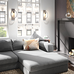 Бра цвета хром с круглой рамой и цилиндрическим прозрачным стеклянным плафоном на прямоугольном основании Feiss варинант исполнения - 3 | Loft Concept в Москве