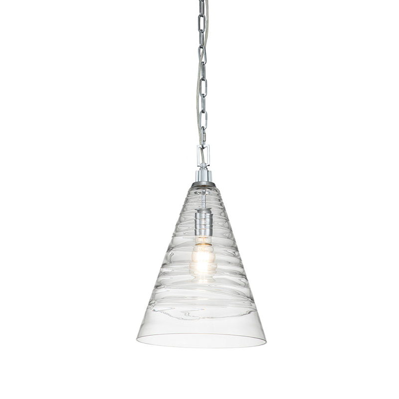 Подвесной светильник с прозрачным рельефным стеклянным плафоном в форме конуса Feiss Прозрачное Стекло Хром в Москве | Loft Concept 