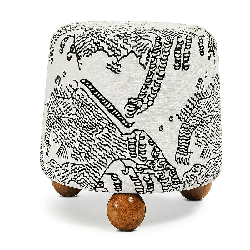 Пуф Wakonda с Круглыми ножками Черно-Белый орнамент Черно-белый Коричневый в Москве | Loft Concept 