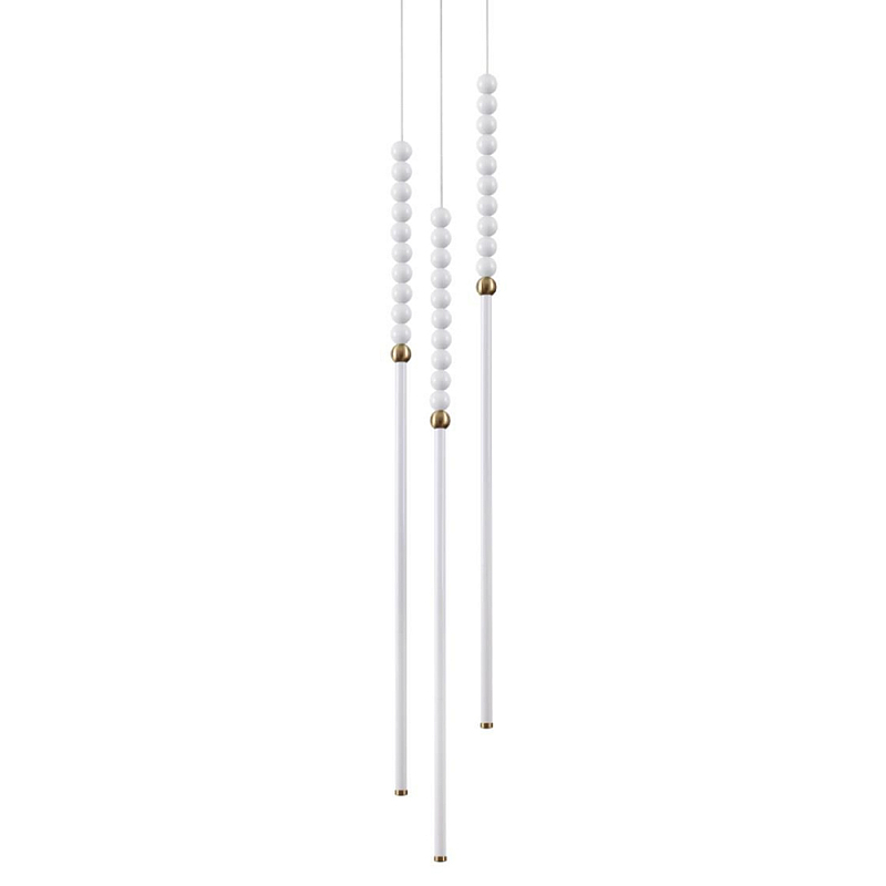 Подвесной светильник с 3-мя вертикальными плафонами и белыми шариками PEARLS Suspension Бронза Белый в Москве | Loft Concept 