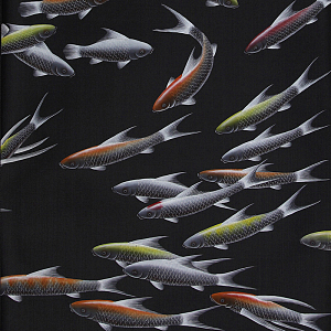 Обои ручная роспись Fishes Koi on Pitch dyed silk