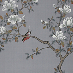 Обои ручная роспись Japanese Garden Original colourway on Gun Metal dyed silk варинант исполнения - 2 | Loft Concept в Москве