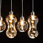 Люстра с 3-мя плафонами волнообразной формы цвета янтарь и 2-мя прозрачными шарообразными плафонами Lucid Rain  варинант исполнения - 5 | Loft Concept в Москве