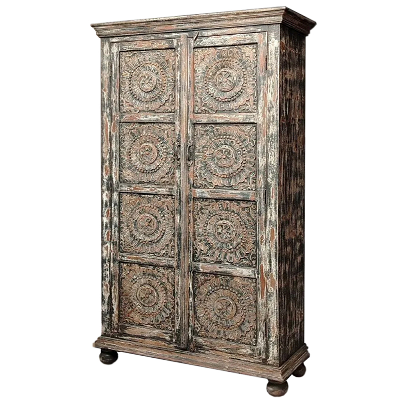 Индийский шкаф с орнаментом резьба из дерева Indian Antique Furniture Серый Индийский шкаф с орнаментом резьба из дерева Indian Antique Furniture Серый в Москве | Loft Concept