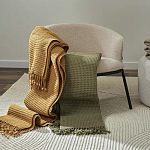 Плед из шерсти зеленого цвета с бахромой Waffle Comfort варинант исполнения - 5 | Loft Concept в Москве