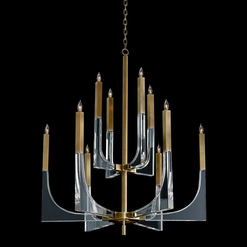 Люстра John-Richard Acrylic and Brass Ten-Light Chandelier Латунь Прозрачное Стекло Люстра John-Richard Acrylic and Brass Ten-Light Chandelier Латунь Прозрачное Стекло в Москве | Loft Concept