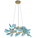 Люстра светодиодная золотистом каркасе с синими стеклянными листьями Blue Light Wreath варинант исполнения - 1 | Loft Concept в Москве