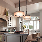 Люстра подвесная с двойным круглым плафоном из органзы и матового стекла Kichler варинант исполнения - 6 | Loft Concept в Москве