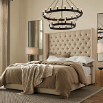 Кровать двуспальная бежевая с основанием из массива дерева с мягким изголовьем Flax Beds варинант исполнения - 3 | Loft Concept в Москве