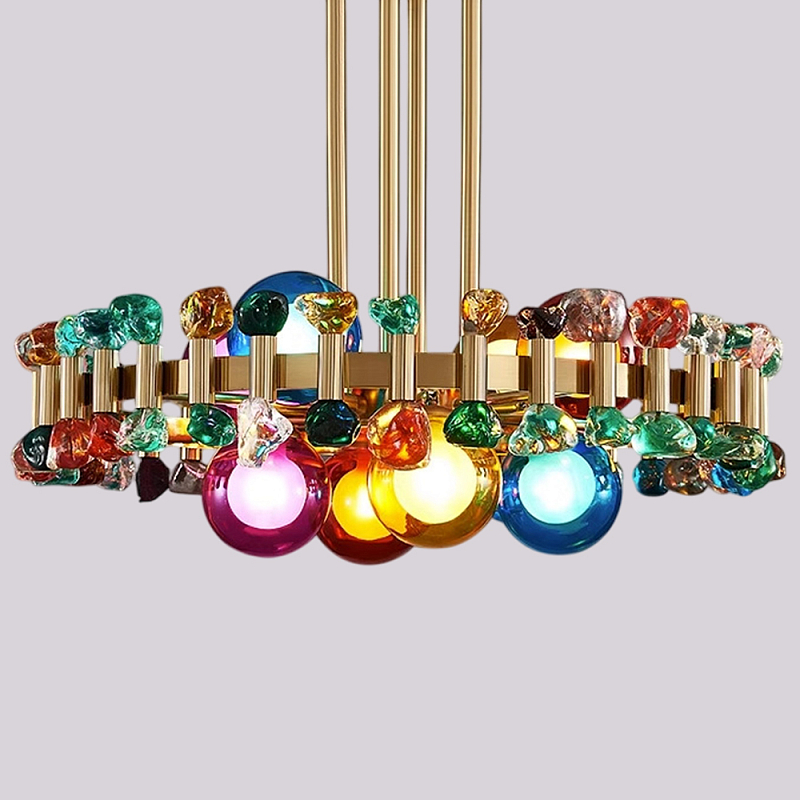 Люстра круглая золотистая с цветными плафонами Colorful Ball Candy Crystal Золотой Мульти Люстра круглая золотистая с цветными плафонами Colorful Ball Candy Crystal Золотой Мульти в Москве | Loft Concept