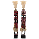 Комплект из 2-х деревянных статуэток Asmat Straw Headdress Statuettes Red Tattoo варинант исполнения - 5 | Loft Concept в Москве
