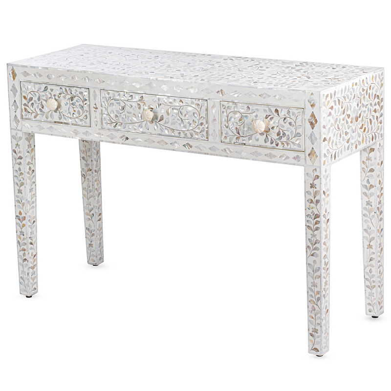       BONE INLAY White Pearl CONSOL TABLE 3 DRAWER ivory (   )    | Loft Concept 