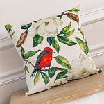 Декоративная подушка бежевая с изображением птиц и цветов Blooming Birds варинант исполнения - 2 | Loft Concept в Москве