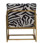 Кресло с металлическим золотистым каркасом и мягкой обивкой с чёрно-белым принтом зебры Wild animals варинант исполнения - 3 | Loft Concept в Москве