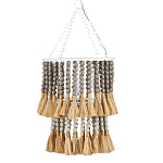 Подвесной светильник двухъярусный с декором из круглых деревянных бусин с кисточками Gray Brown Wooden Beads Chandelier варинант исполнения - 2 | Loft Concept в Москве