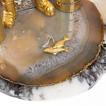 Икорница со стопками с декором "Рыбак с санями" с гравировкой на подставке из натуральных камней Агат Мрамор Decorative Cavair Dishes варинант исполнения - 10 | Loft Concept в Москве