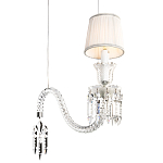Подвесной светильник с белым текстильным абажуром и изогнутым хрустальным основанием с подвесками Lustre Reverie варинант исполнения - 4 | Loft Concept в Москве