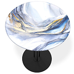 Стол журнальный с круглой бело-голубой столешницей из стекла White and Blue Marble варинант исполнения - 2 | Loft Concept в Москве