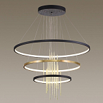 Люстра подвесная с 3-мя круглыми подвесами в черном и золотистом цвете и вертикальными подвесками Ring Horizontal варинант исполнения - 4 | Loft Concept в Москве