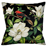 Декоративная подушка чёрная с изображением птицы в саду Blooming Red Birds варинант исполнения - 1 | Loft Concept в Москве