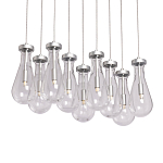 Люстра с 9-ю прозрачными плафонами из стекла в форме капли на прямоугольном потолочном основании цвета хром Lucid Rain  варинант исполнения - 1 | Loft Concept в Москве