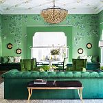 Обои ручная роспись Silk Tree Colourway SC-92 on Emerald Green dyed silk варинант исполнения - 1 | Loft Concept в Москве