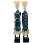 Комплект из 2-х деревянных статуэток Asmat Straw Headdress Statuettes Blue варинант исполнения - 5 | Loft Concept в Москве