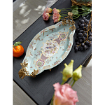 Блюдо овальное из голубого фарфора с ручками в виде бабочек и цветочным рисунком Blue Garden варинант исполнения - 3 | Loft Concept в Москве