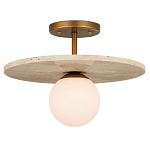 Потолочный светильник из травертина с плафоном из белого матового стекла Marble Glow варинант исполнения - 2 | Loft Concept в Москве