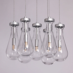 Люстра с 7-ю прозрачными плафонами из стекла в форме капли на круглом потолочном основании цвета хром Lucid Rain  варинант исполнения - 4 | Loft Concept в Москве