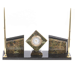 Настольный канцелярский набор из змеевика и офиокальцита с визитницами и часами Successful Leader варинант исполнения - 1 | Loft Concept в Москве