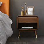 Прикроватная деревянная тумба с ящиком и нишей для хранения Moon Walnut Furniture варинант исполнения - 1 | Loft Concept в Москве