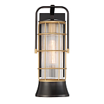 Настенный фонарь цилиндрической формы с рифленым стеклом в золотом каркасе на черном прямоугольном основании Eurofase варинант исполнения - 2 | Loft Concept в Москве