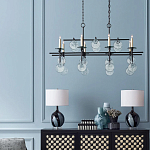 Люстра линейная черная с круглыми прозрачными подвесками  Horizontal Rectangular Chandelier варинант исполнения - 2 | Loft Concept в Москве