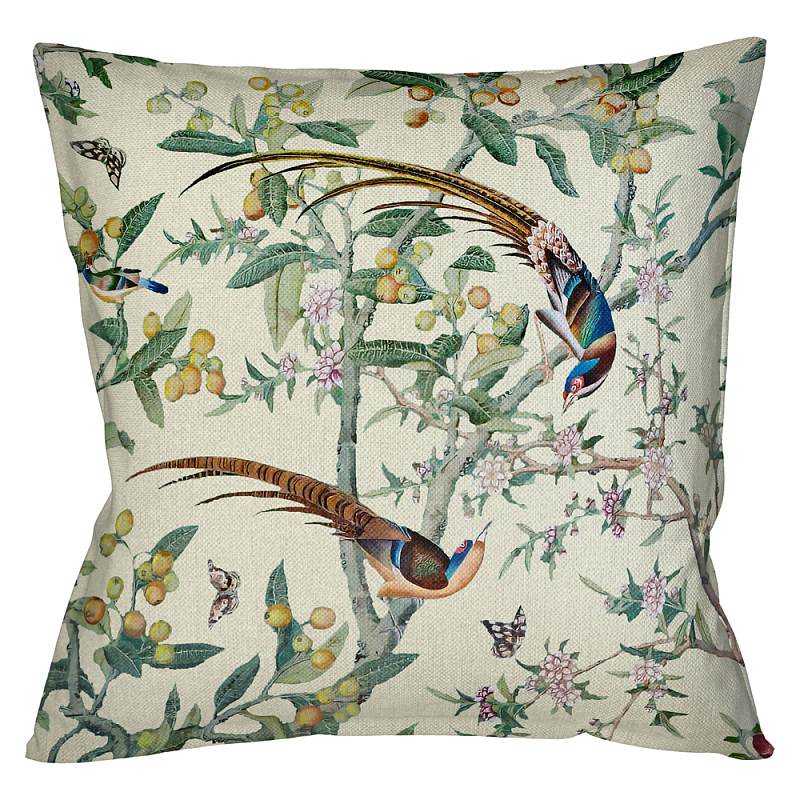        Beige Chinoiserie Birds in the Garden Cushion     | Loft Concept 