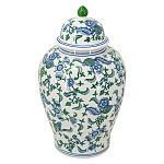 Ваза с крышкой и зелено-голубым цветочным узором на белом фоне Blue & White Ornament варинант исполнения - 1 | Loft Concept в Москве