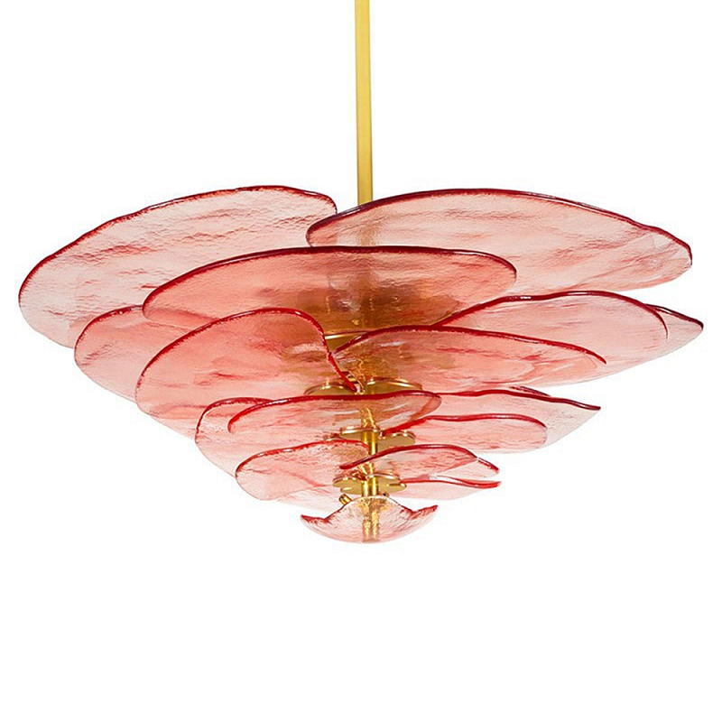 Люстра из розового стекла в форме листьев лотоса Glass Pink Sculpture Розовый в Москве | Loft Concept 