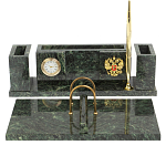 Настольный письменный набор из змеевика с подставкой под календарь и часами Successful Leader варинант исполнения - 1 | Loft Concept в Москве