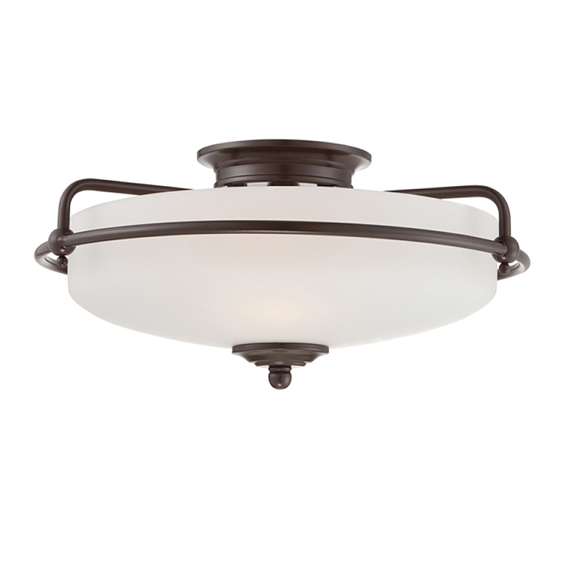 Потолочный светильник со стеклянным плафоном на изогнутых кронштейнах Quoizel  Бронза Белый Хром Латунь Прозрачное Стекло в Москве | Loft Concept 