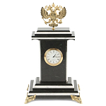 Часы настольные бронзовые с Гербом России из натурального камня Змевик Stone Clock варинант исполнения - 1 | Loft Concept в Москве