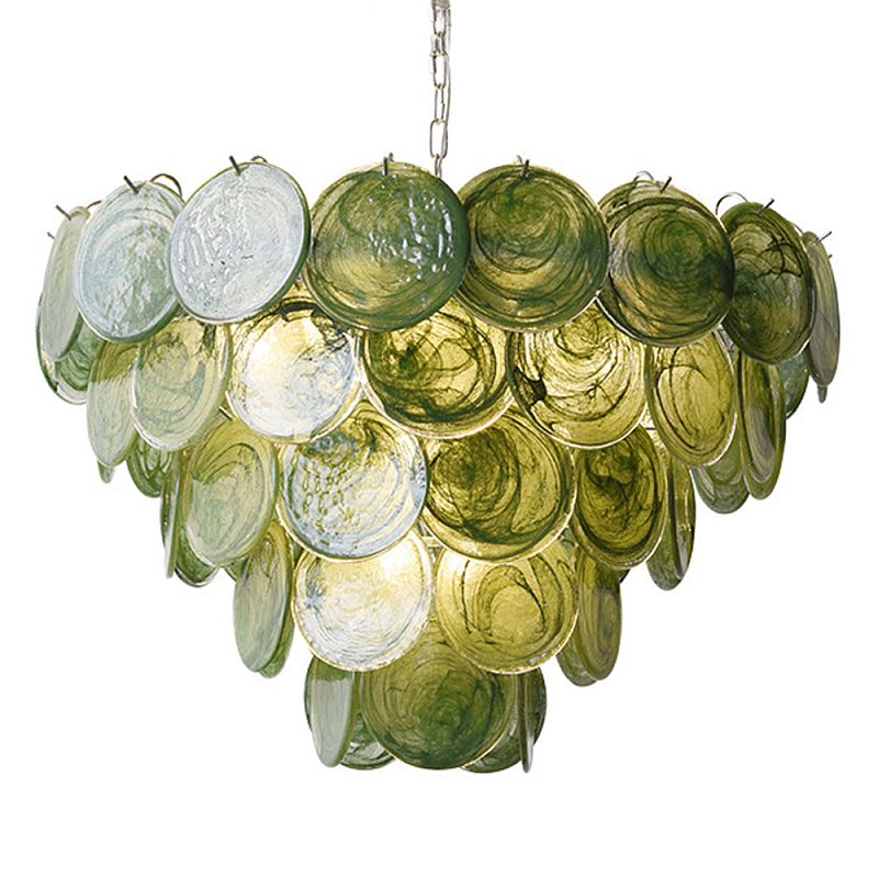 Люстра из зеленых стеклянных дисков с перламутровым эффектом Green Glowing Glaze Зеленый Серебряный Люстра из зеленых стеклянных дисков с перламутровым эффектом Green Glowing Glaze Зеленый Серебряный в Москве | Loft Concept