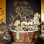 Обои ручная роспись в стиле Арт-деко Rateau Original colourway on Deep Rich Gold gilded paper варинант исполнения - 1 | Loft Concept в Москве