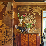 Обои ручная роспись в стиле Арт-деко Deco Dawn Bas Relief on Deep Rich Gold gilded paper варинант исполнения - 2 | Loft Concept в Москве