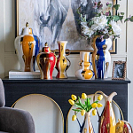 Ваза с крышкой и мазками синего и золого цвета на белом фоне Chinoiserie Ceramics варинант исполнения - 6 | Loft Concept в Москве