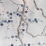 Обои ручная роспись Plum Blossom Inky Hokusai on Sterling Silver gilded silk варинант исполнения - 2 | Loft Concept в Москве