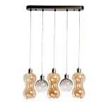 Люстра с 3-мя плафонами волнообразной формы цвета янтарь и 2-мя прозрачными шарообразными плафонами Lucid Rain  варинант исполнения - 2 | Loft Concept в Москве
