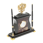 Часы настольные с Гербом России и 2-мя шариковыми ручками в комплекте Stone Clock варинант исполнения - 6 | Loft Concept в Москве